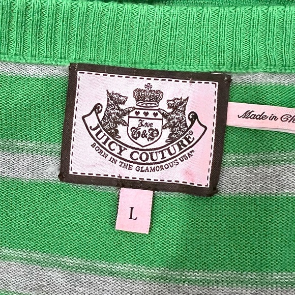 Juicy Couture Kelly Green Striped Royal Crown Button Front Cardigan Sweater - Picture 8 of 9